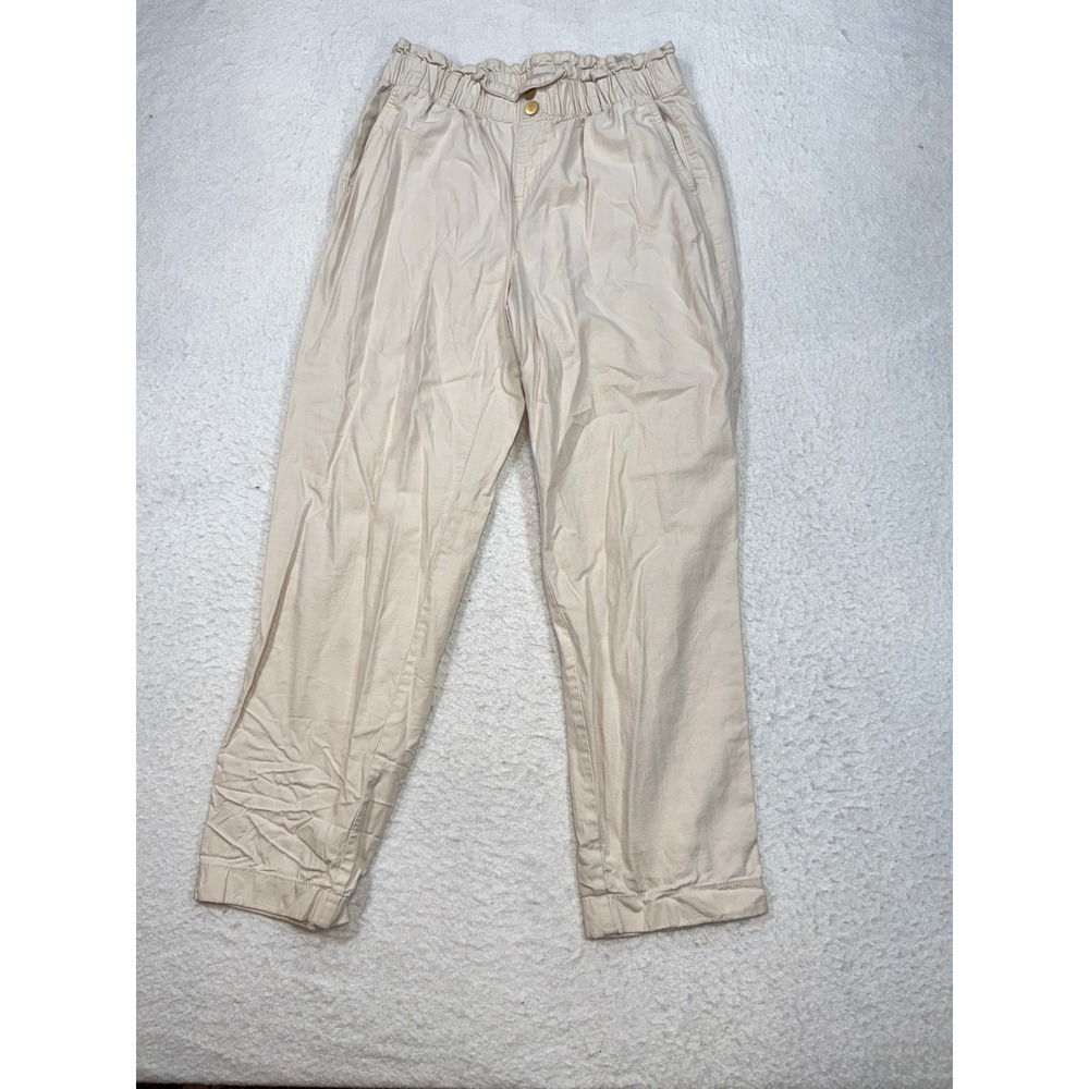 LOFT Outlet Womens Medium Cream Beige High Rise Straight Paperbag Waist Pants
